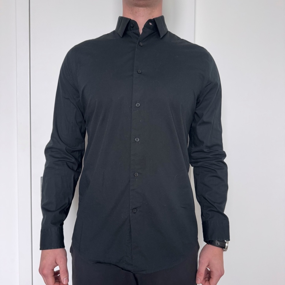 Express 1MX Black Dress Shirt Business Casual Wedding Classic Extra Slim Minimal